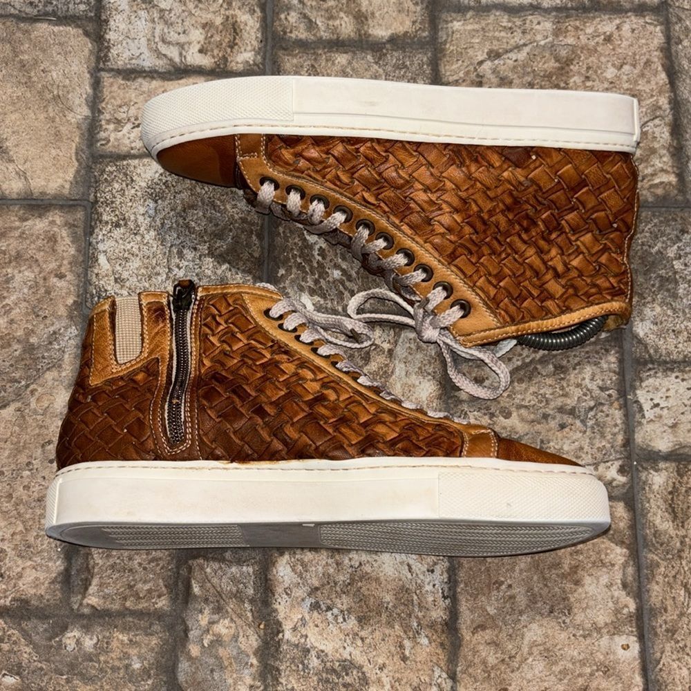 Calzoleria toscana woven leather upper high top sneakers lace & zip up size 37. - Picture 2 of 8
